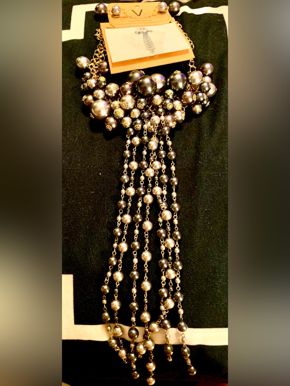 Gold-Tone Black Pearl Cascade Statement Necklace